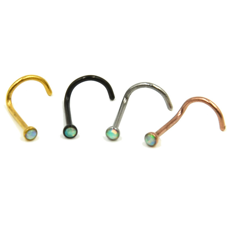 4 buc din oțel chirurgical anodizat, piatră opală colorată, în formă de L, șurub pentru nas, piercing pentru inel, bijuterii pentru corp 20 g