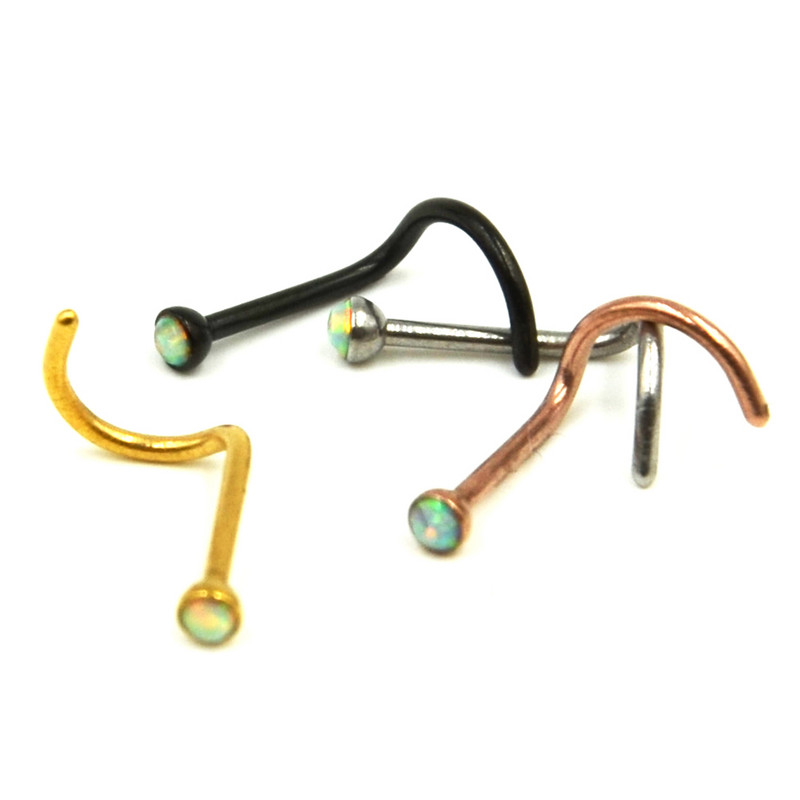 4 buc din oțel chirurgical anodizat, piatră opală colorată, în formă de L, șurub pentru nas, piercing pentru inel, bijuterii pentru corp 20 g