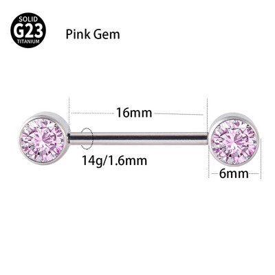 1 buc. Barbel pentru mamelon din titan de calitate implantară, cu filet intern, cu gemă dublă, scut pentru mamelon, bară pentru limbă, piercing, bijuterii pentru corp 14 gX6 mm