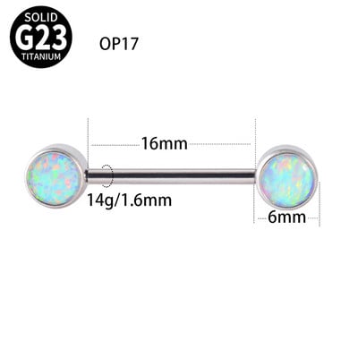 1 buc. Barbel pentru mamelon din titan de calitate implantară, cu filet intern, cu gemă dublă, scut pentru mamelon, bară pentru limbă, piercing, bijuterii pentru corp 14 gX6 mm