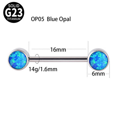 1 buc. Barbel pentru mamelon din titan de calitate implantară, cu filet intern, cu gemă dublă, scut pentru mamelon, bară pentru limbă, piercing, bijuterii pentru corp 14 gX6 mm