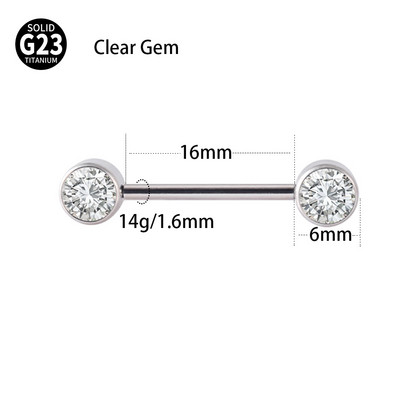 1 buc. Barbel pentru mamelon din titan de calitate implantară, cu filet intern, cu gemă dublă, scut pentru mamelon, bară pentru limbă, piercing, bijuterii pentru corp 14 gX6 mm