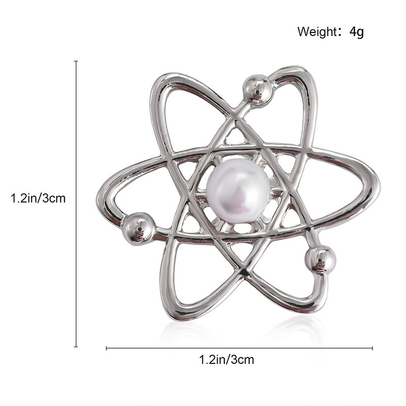 Креативност Химически атом Брошка Бяла перла Ревер Игла Наука Химическа физика Учител Игли за риза Значка Подарък за дипломиране