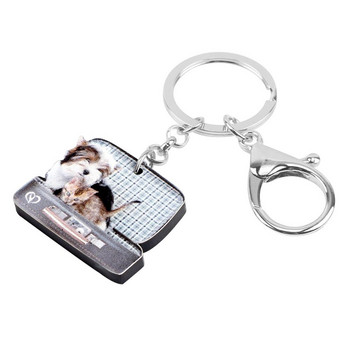 Bonsny ακρυλικό μπαούλο Yorkshire Dog Keychains Μπρελόκ Ζώο με μπρελόκ κοσμήματα για γυναίκες Παιδική εφηβεία Μοντέρνα τσάντα δώρου Διακόσμηση αυτοκινήτου