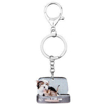 Bonsny ακρυλικό μπαούλο Yorkshire Dog Keychains Μπρελόκ Ζώο με μπρελόκ κοσμήματα για γυναίκες Παιδική εφηβεία Μοντέρνα τσάντα δώρου Διακόσμηση αυτοκινήτου