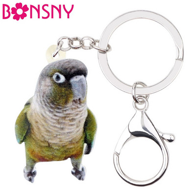 Bonsny acrilic drăguț verde-obraz conure pasăre breloc breloc inele bijuterii animale de modă pentru femei fete cadou decorare