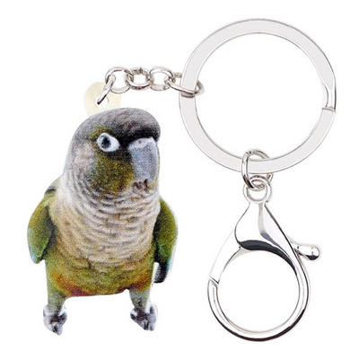 Bonsny acrilic drăguț verde-obraz conure pasăre breloc breloc inele bijuterii animale de modă pentru femei fete cadou decorare