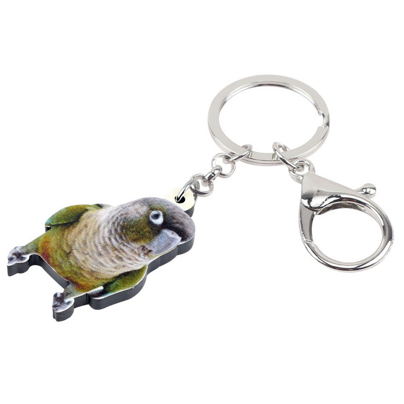 Bonsny acrilic drăguț verde-obraz conure pasăre breloc breloc inele bijuterii animale de modă pentru femei fete cadou decorare
