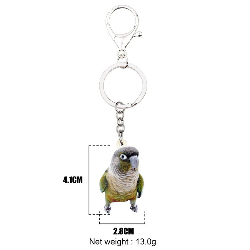 Bonsny acrilic drăguț verde-obraz conure pasăre breloc breloc inele bijuterii animale de modă pentru femei fete cadou decorare