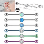 1 buc. Cercei drepti cu mreană piercing industrial din titan G23 cu bară de inele Oreja, cartilaj, helix, 6 mm, 16 gX38 mm