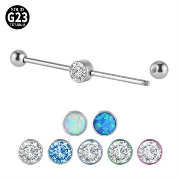 1 τεμ G23 Titanium Industrial Piercing Straight Barbell σκουλαρίκια με 6mm Κεντρικό Gem Cartilage Helix Oreja Rings Bar 16gX38mm