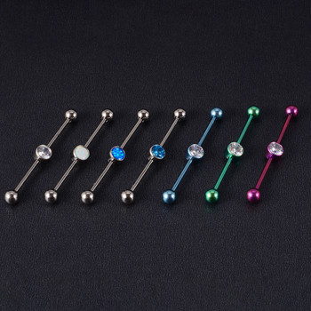 1 τεμ G23 Titanium Industrial Piercing Straight Barbell σκουλαρίκια με 6mm Κεντρικό Gem Cartilage Helix Oreja Rings Bar 16gX38mm