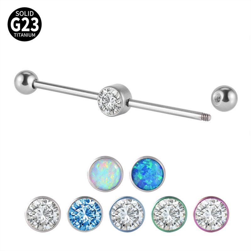 1 buc. Cercei drepti cu mreană piercing industrial din titan G23 cu bară de inele Oreja, cartilaj, helix, 6 mm, 16 gX38 mm