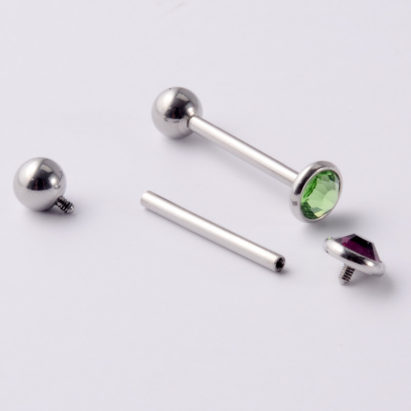 Piercing inel cu mreană cu limbă prețioasă CZ plat, cu filet intern, cercei, bijuterii de piercing pentru mamelon drept.