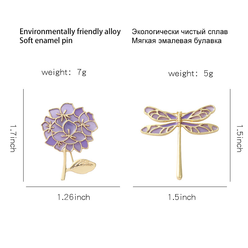 Violet liliac libelul smalț ace primăvară eșarfă broșă geantă haine rever bijuterii flori cadou pentru iubită de soție