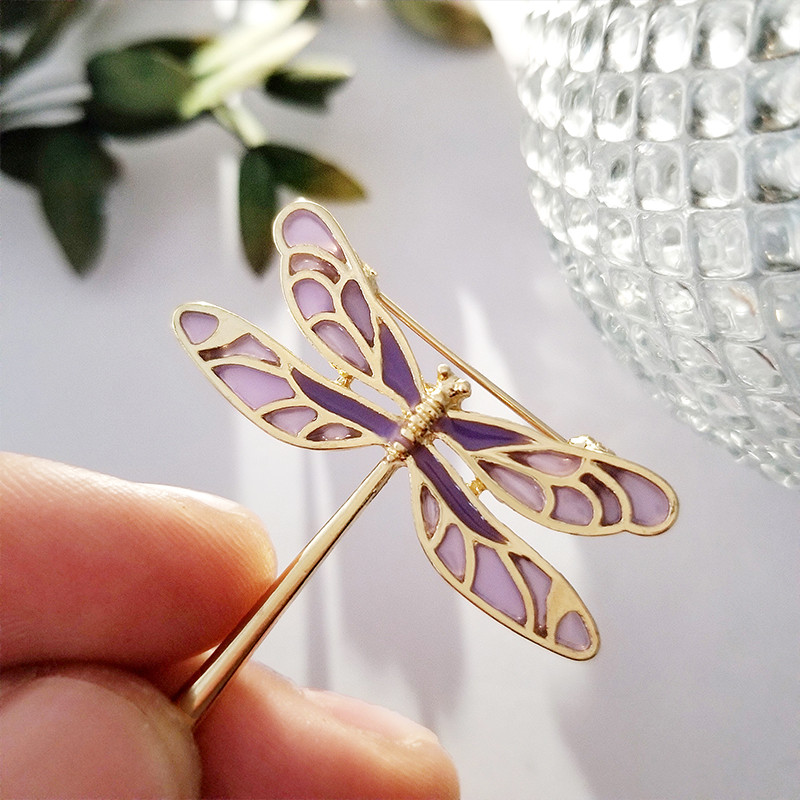 Violet liliac libelul smalț ace primăvară eșarfă broșă geantă haine rever bijuterii flori cadou pentru iubită de soție