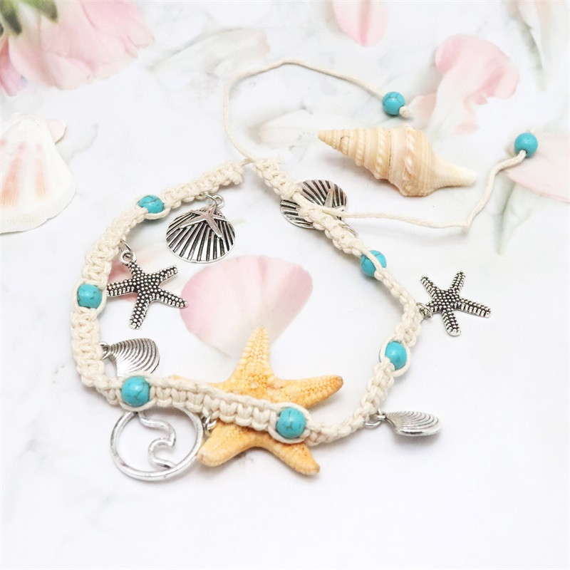 ZHONGVI Set de glezne cu pandantiv de stele de mare de culoare argintie, de culoare boemă