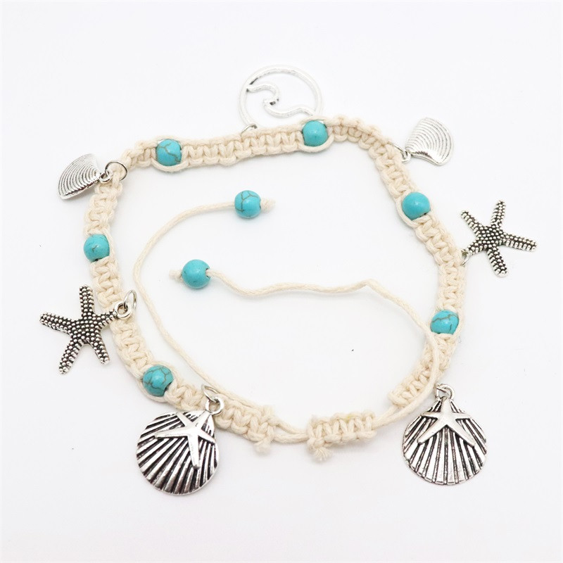 ZHONGVI Set de glezne cu pandantiv de stele de mare de culoare argintie, de culoare boemă