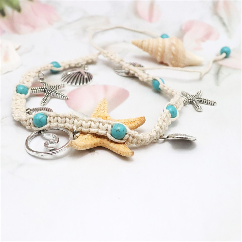 ZHONGVI Set de glezne cu pandantiv de stele de mare de culoare argintie, de culoare boemă