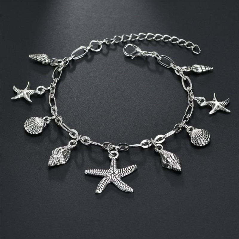 ZHONGVI Anklets de epocă pentru femei Starfish Shell pandantiv gleznă vară plajă picior gleznă boemă gleznă brăţară pe picior bijuterii