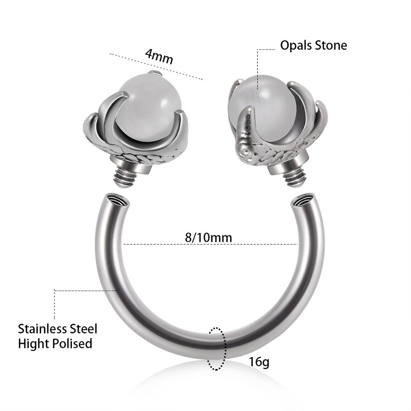 1 bucată 16G din oțel inoxidabil opalit dragon inel nas potcoave piercing Nariz în formă de C ureche cartilaj Helix piercing bijuterii