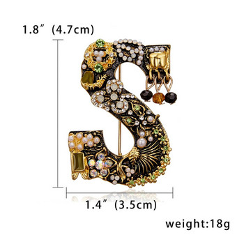Rinhoo, буква S, имитация на перли, кристали, брошки, елегантна дамска брошка, игла, модни бижута, любовни подаръци, банкетни аксесоари