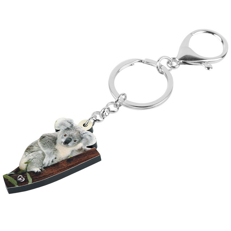 Breloc de chei Bonsny din acrilic dulce Koala australian Breloc de chei cu animale drăguțe Bijuterii pentru copii, fete, cadou clasic, brelocuri pentru poșete