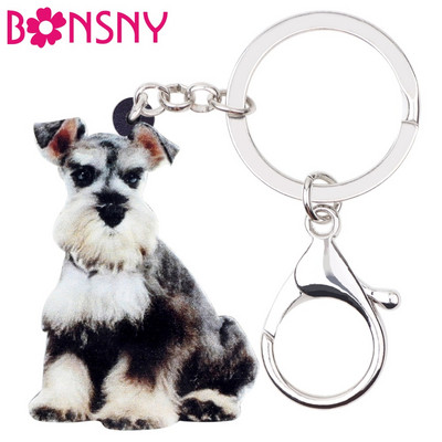 Bonsny Statement Acrilic Schnauzer Terrier Câine Breloc Breloc Inel Bijuterii Animale drăguțe Pentru Femei Fete Geantă Poșeta Mașină Brelocuri