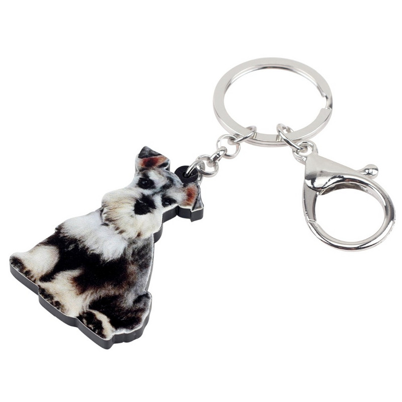 Bonsny Statement Acrilic Schnauzer Terrier Câine Breloc Breloc Inel Bijuterii Animale drăguțe Pentru Femei Fete Geantă Poșeta Mașină Brelocuri