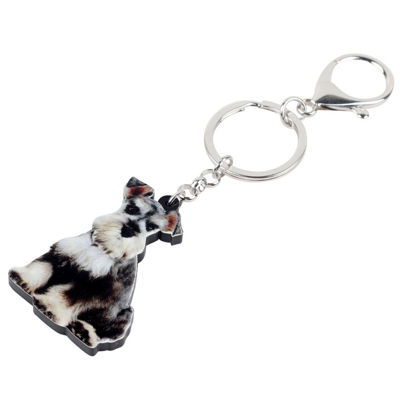 Bonsny Statement Acrilic Schnauzer Terrier Câine Breloc Breloc Inel Bijuterii Animale drăguțe Pentru Femei Fete Geantă Poșeta Mașină Brelocuri