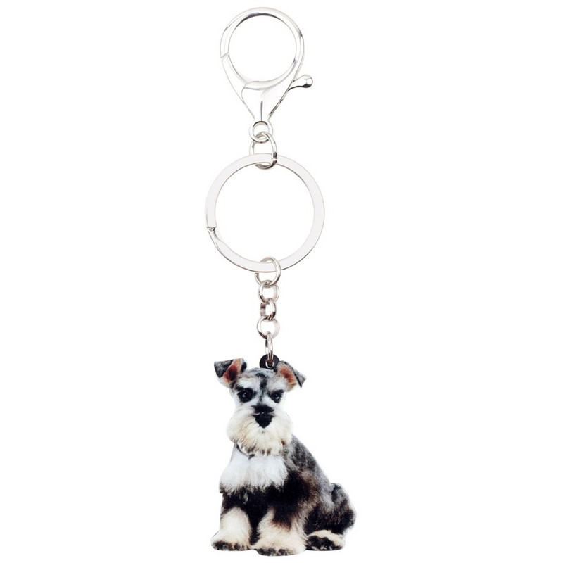 Bonsny Statement Acrilic Schnauzer Terrier Câine Breloc Breloc Inel Bijuterii Animale drăguțe Pentru Femei Fete Geantă Poșeta Mașină Brelocuri