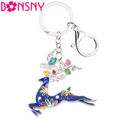 Aliaj email Bonsny Running Deer Elk Breloc Inel Poșetă Portofel Brelocuri Mașină Bijuterii Animale Charms Cadou pentru Fete Lady 2019