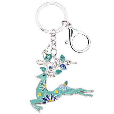 Aliaj email Bonsny Running Deer Elk Breloc Inel Poșetă Portofel Brelocuri Mașină Bijuterii Animale Charms Cadou pentru Fete Lady 2019