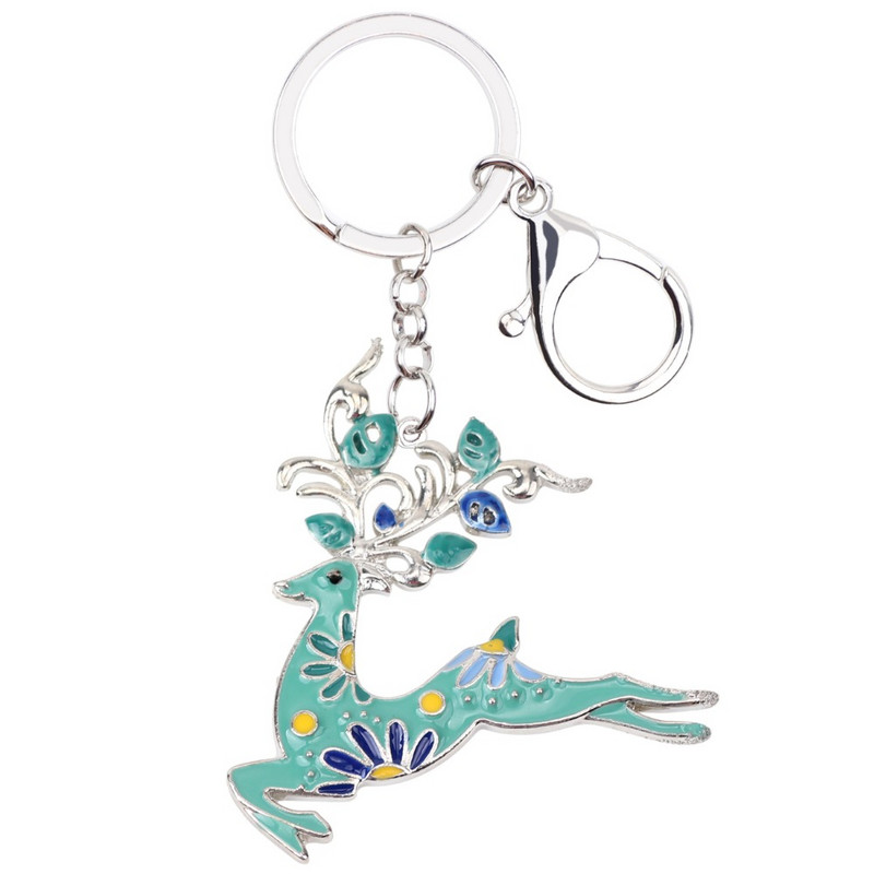 Aliaj email Bonsny Running Deer Elk Breloc Inel Poșetă Portofel Brelocuri Mașină Bijuterii Animale Charms Cadou pentru Fete Lady 2019