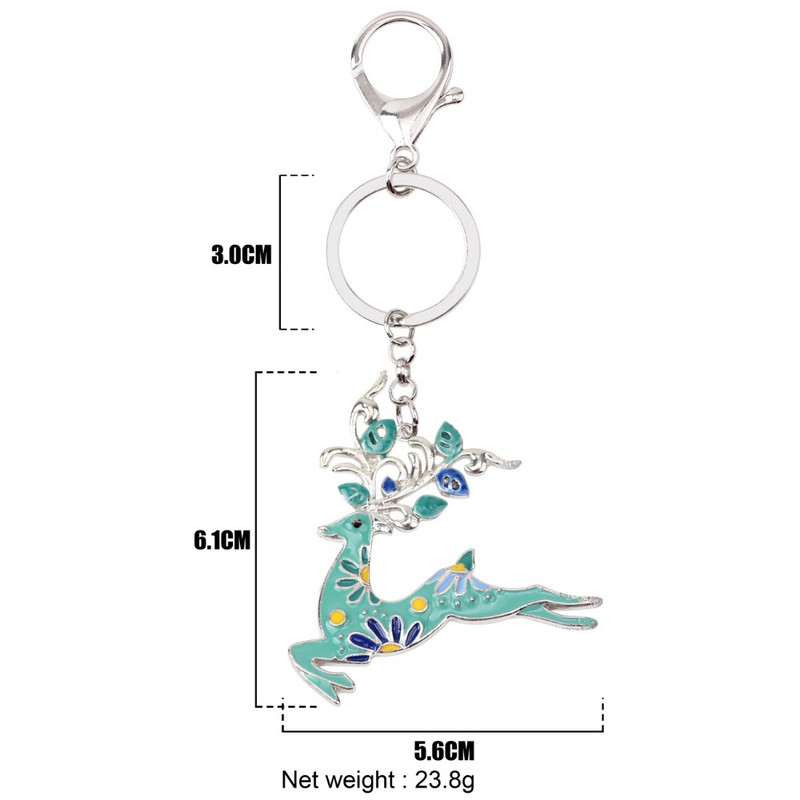 Aliaj email Bonsny Running Deer Elk Breloc Inel Poșetă Portofel Brelocuri Mașină Bijuterii Animale Charms Cadou pentru Fete Lady 2019