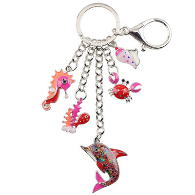 Bonsny Occean Animal Delfin Crab Hippocampi Breloc din aliaj Inel Cadou pentru femei Fete Breloc Breloc Breloc Breloc Bijuterii