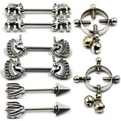 PERECHE Vintage săgeată pene mamelon barbell inel piercing fals scut mamelon fals elefant Odobenus Rosnarus bara piercing mamelon