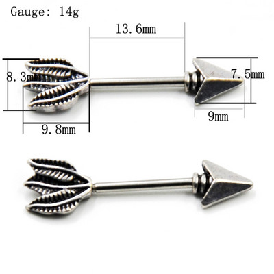 PERECHE Vintage săgeată pene mamelon barbell inel piercing fals scut mamelon fals elefant Odobenus Rosnarus bara piercing mamelon