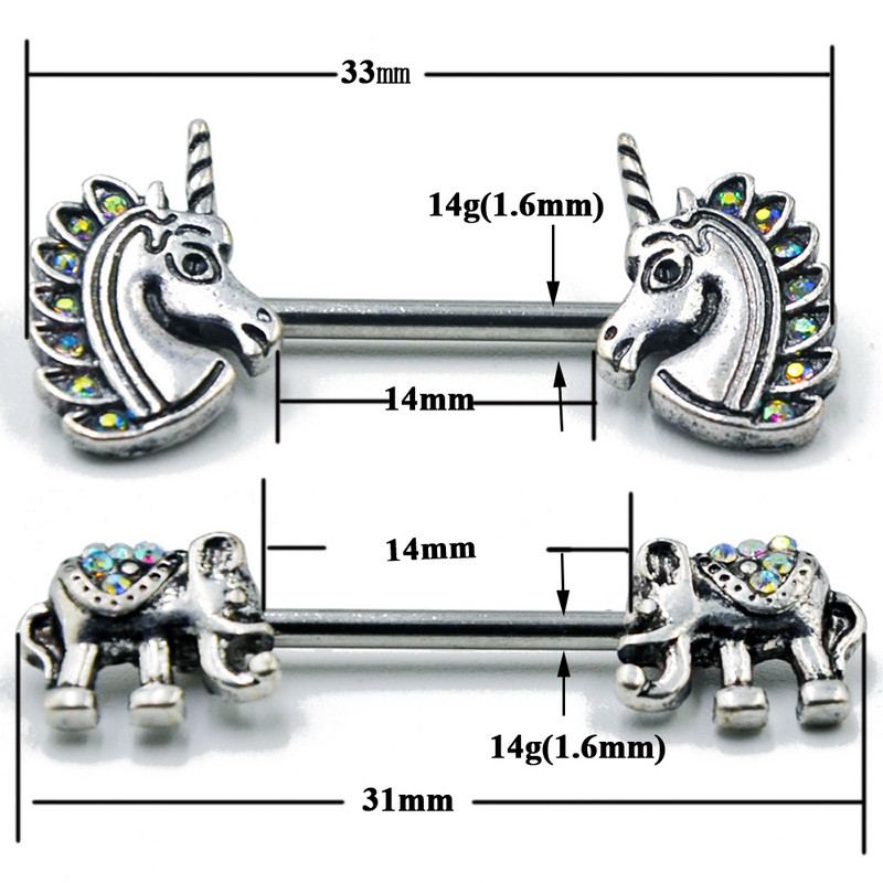 PERECHE Vintage săgeată pene mamelon barbell inel piercing fals scut mamelon fals elefant Odobenus Rosnarus bara piercing mamelon