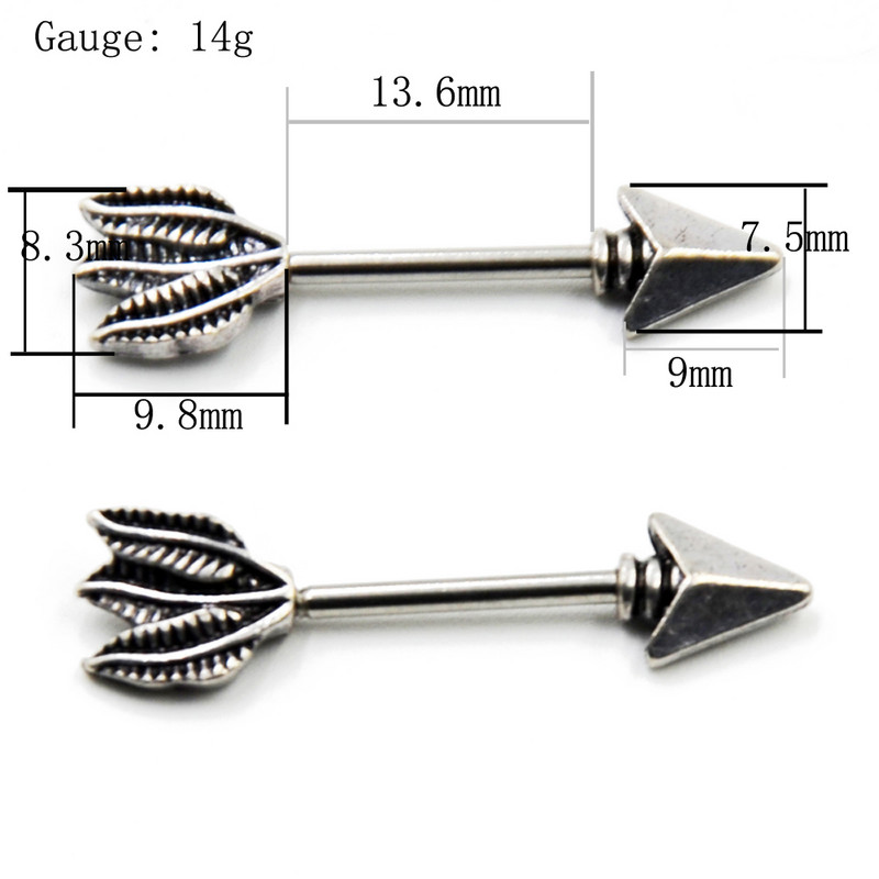 PERECHE Vintage săgeată pene mamelon barbell inel piercing fals scut mamelon fals elefant Odobenus Rosnarus bara piercing mamelon