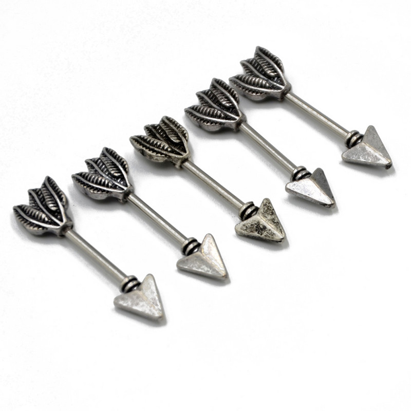 PERECHE Vintage săgeată pene mamelon barbell inel piercing fals scut mamelon fals elefant Odobenus Rosnarus bara piercing mamelon