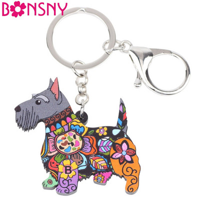 Bonsny Acrylic Statement Dog Jewelry Aberdeen Scottish Terrier Chain Ключодържател за жени Момиче Чанта Charm Ключодържател Висулка Бижута