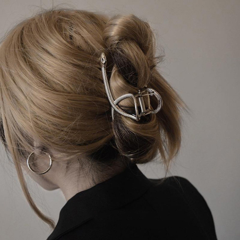 Gheare de păr pentru femei Agrafe de păr de șarpe de metal de modă Agrafe de păr simple geometrice de dimensiuni mari Accesorii de păr de crab