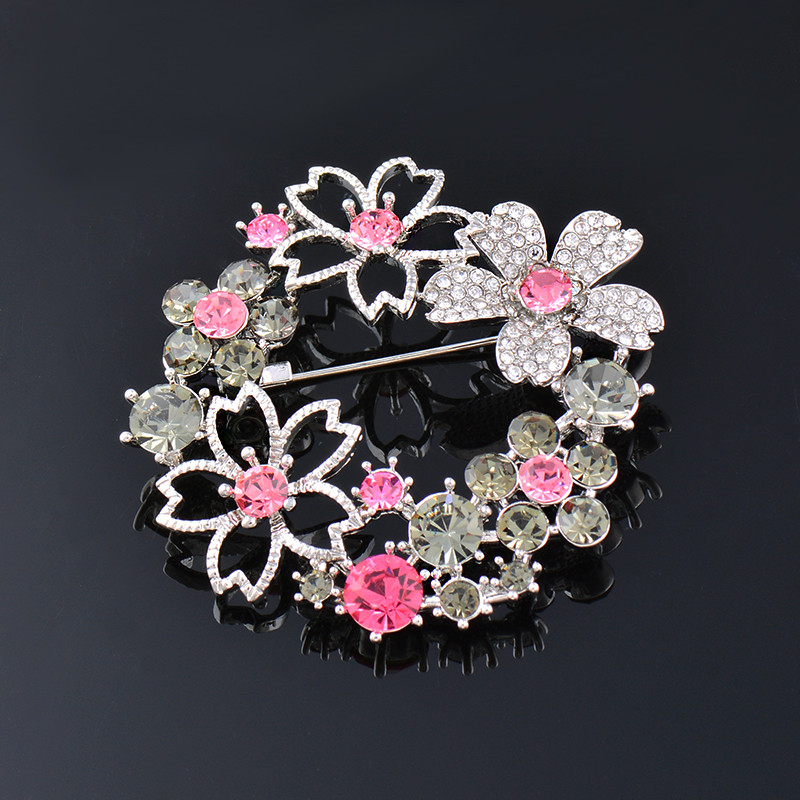 SINLEERY Luxus Pink Szürke Cubic Circon Virág Üreges Garland Bross Pin Női Divat esküvői ékszer kiegészítők ZD1 SSK