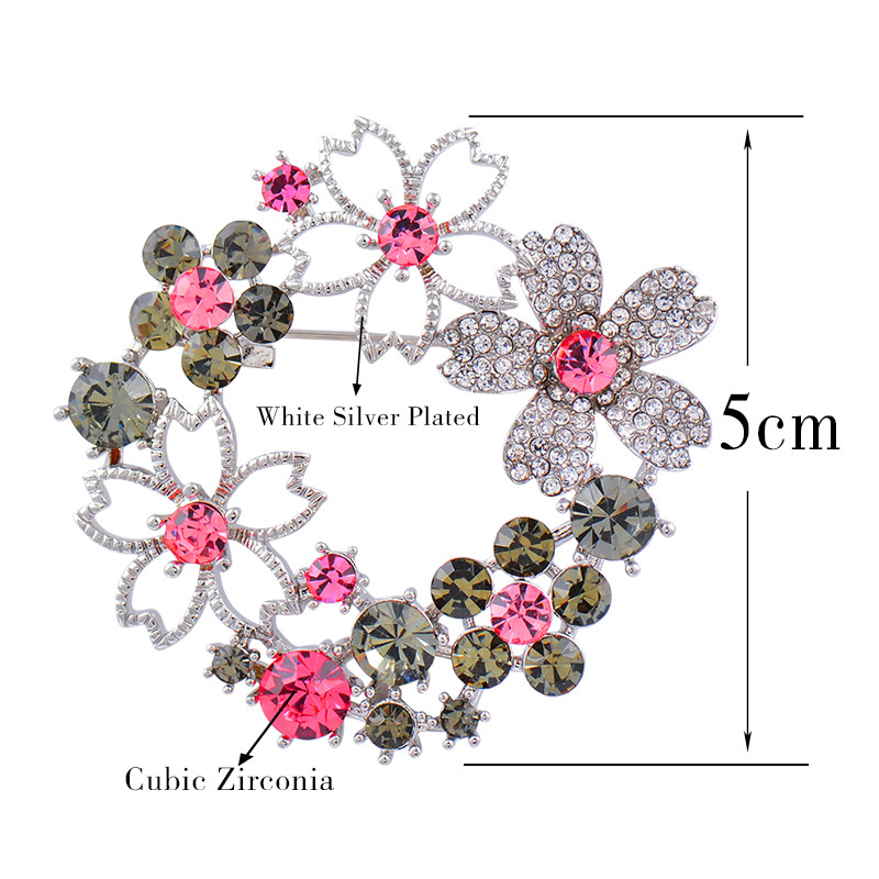 SINLEERY Luxus Pink Szürke Cubic Circon Virág Üreges Garland Bross Pin Női Divat esküvői ékszer kiegészítők ZD1 SSK