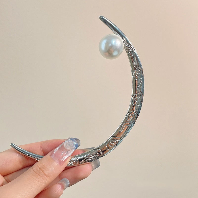 Furculiță de păr în stil chinezesc pentru femei, aliaj de argint, lună, accesoriu de păr în formă de semicerc, ac de păr, ornament de păr în stil antic, bastoane de păr