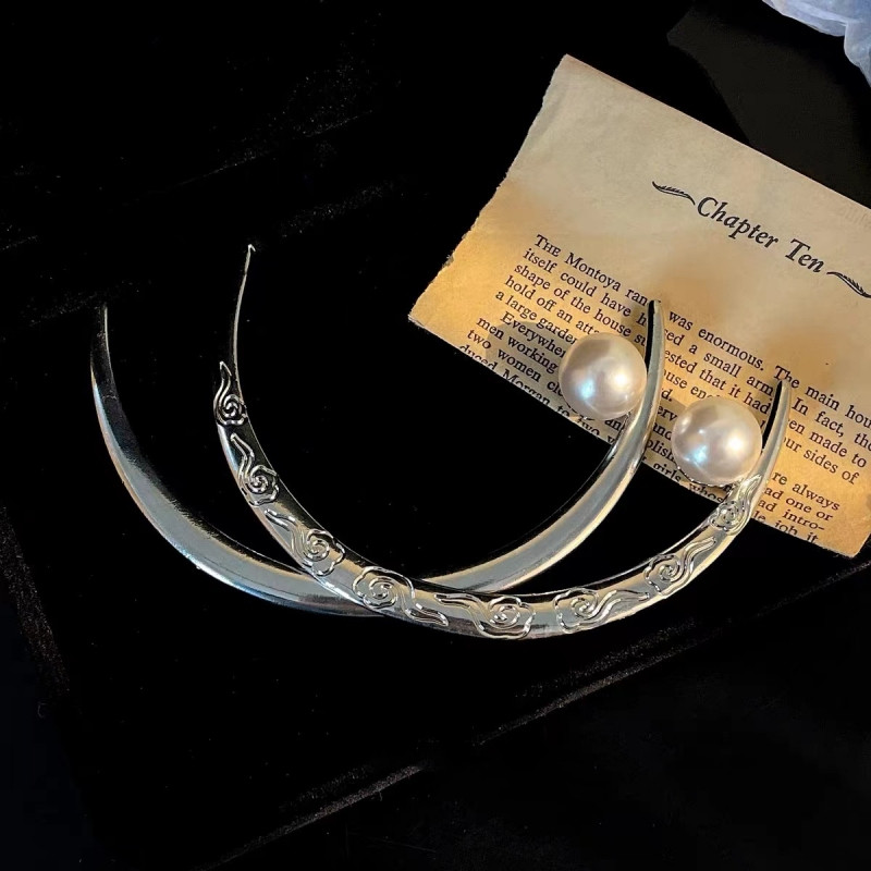 Furculiță de păr în stil chinezesc pentru femei, aliaj de argint, lună, accesoriu de păr în formă de semicerc, ac de păr, ornament de păr în stil antic, bastoane de păr