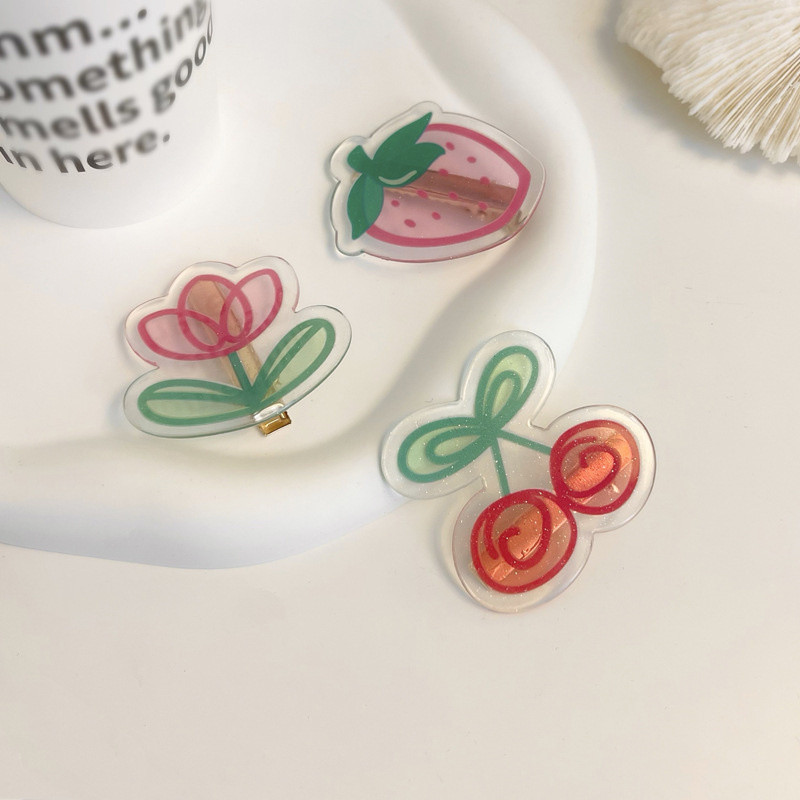 Agrafe de păr Kawaii din desene animate, căpșuni, cireșe, pentru femei, agrafe acrilice pentru femei, accesorii de păr de vară 2022