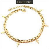 LUXUSTEEL Bohemia gleznă încrucișată pentru femei, oțel inoxidabil, lanț dublu strat pe picior, 2022, accesorii pentru picioare pentru plajă, noua vară