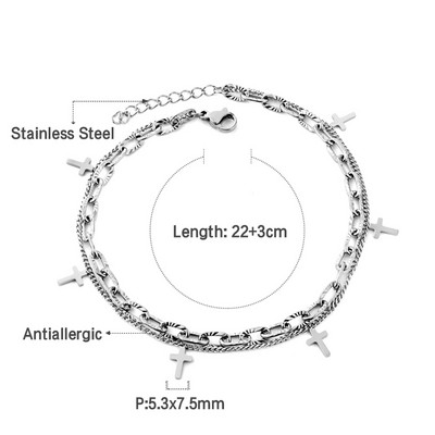 LUXUSTEEL Bohemia gleznă încrucișată pentru femei, oțel inoxidabil, lanț dublu strat pe picior, 2022, accesorii pentru picioare pentru plajă, noua vară